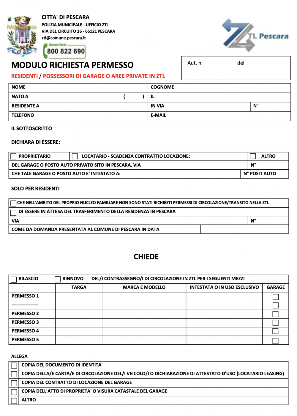 MODULISTICA - Polizia Municipale di Pescara